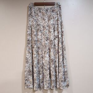 St Johns Bay Maxi Skirt Womens M Long Tiered Rayon Stretch Brown Beige Floral
